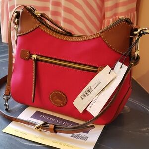 Dooney & Bourke Hot Pink Canvas Small Hobo Crossbody w Leather Trim